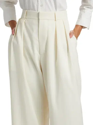 WARDROBE.NYC Women's Pleated Wool Low-Rise Trousers - Off White | Thumbnail 5 WARDROBE.NYC Women's Pleated Wool Low-Rise Trousers - Off White | Thumbnail 5
