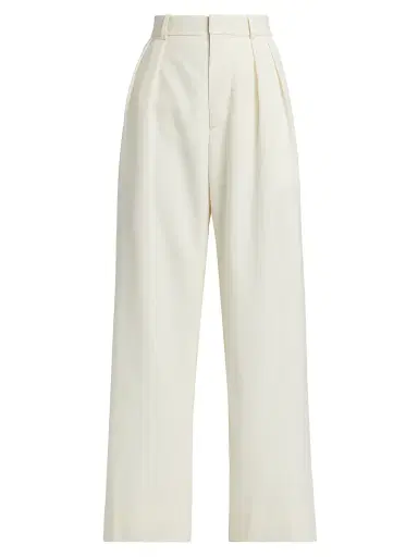 WARDROBE.NYC Women's Pleated Wool Low-Rise Trousers - Off White | Thumbnail 1 WARDROBE.NYC Women's Pleated Wool Low-Rise Trousers - Off White | Thumbnail 1