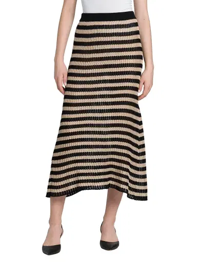Kiton Women's Striped Knit Silk Midi-Skirt - Sand Black - Size 12 | Thumbnail 3 Kiton Women's Striped Knit Silk Midi-Skirt - Sand Black - Size 12 | Thumbnail 3