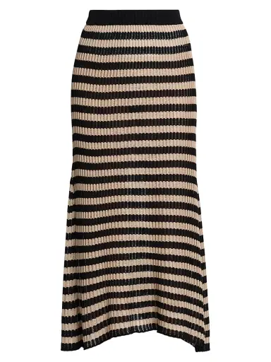 Kiton Women's Striped Knit Silk Midi-Skirt - Sand Black - Size 12 | Thumbnail 1 Kiton Women's Striped Knit Silk Midi-Skirt - Sand Black - Size 12 | Thumbnail 1