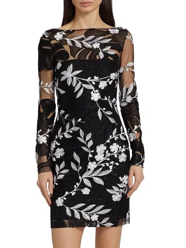 Naeem Khan Women's Sequined & Floral- Embroidered Cocktail Minidress - Black White | Thumbnail 3 Naeem Khan Women's Sequined & Floral- Embroidered Cocktail Minidress - Black White | Thumbnail 3