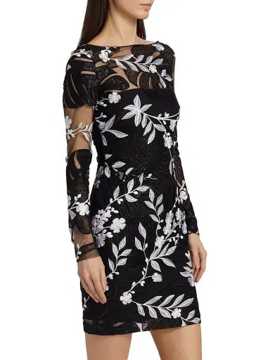 Naeem Khan Women's Sequined & Floral- Embroidered Cocktail Minidress - Black White | Thumbnail 4 Naeem Khan Women's Sequined & Floral- Embroidered Cocktail Minidress - Black White | Thumbnail 4