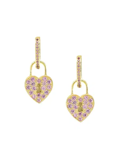Jenna Blake Women's Heart Lock 18K Yellow Gold & Pink Sapphire Drop Earrings - Pink | Thumbnail 1 Jenna Blake Women's Heart Lock 18K Yellow Gold & Pink Sapphire Drop Earrings - Pink | Thumbnail 1