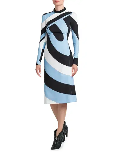 Pucci Women's Printed Long-Sleeve Midi-Dress - Nero Azzurro | Thumbnail 2 Pucci Women's Printed Long-Sleeve Midi-Dress - Nero Azzurro | Thumbnail 2