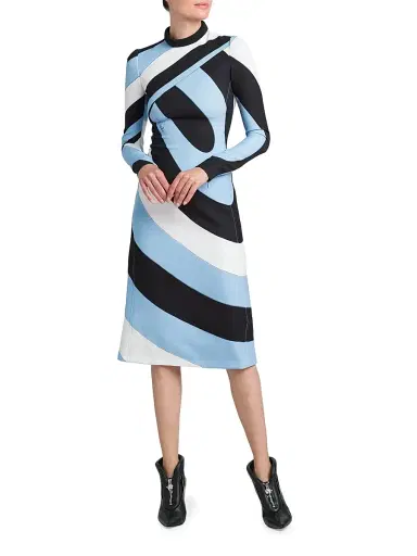 Pucci Women's Printed Long-Sleeve Midi-Dress - Nero Azzurro | Thumbnail 3 Pucci Women's Printed Long-Sleeve Midi-Dress - Nero Azzurro | Thumbnail 3