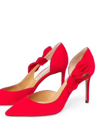Aquazzura Women's Very Bow Tie 85MM Suede D'Orsay Pumps - Lipstick | Thumbnail 2 Aquazzura Women's Very Bow Tie 85MM Suede D'Orsay Pumps - Lipstick | Thumbnail 2