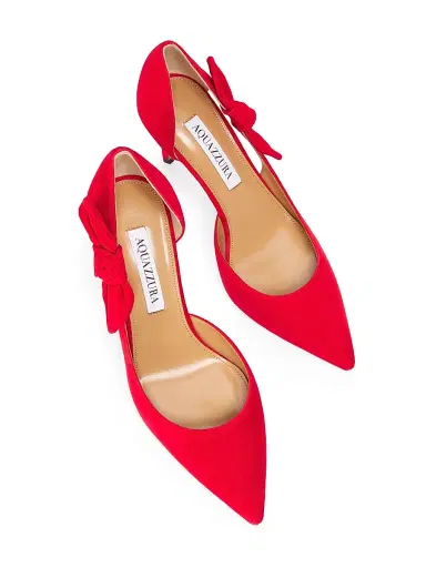 Aquazzura Women's Very Bow Tie 85MM Suede D'Orsay Pumps - Lipstick | Thumbnail 4 Aquazzura Women's Very Bow Tie 85MM Suede D'Orsay Pumps - Lipstick | Thumbnail 4