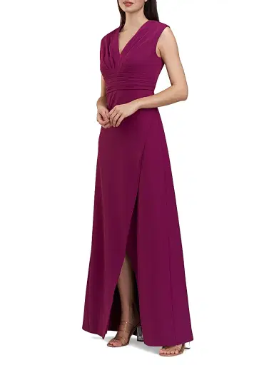 Kay Unger Women's Melora Crepe V-Neck Gown - Boysenberry | Thumbnail 3 Kay Unger Women's Melora Crepe V-Neck Gown - Boysenberry | Thumbnail 3