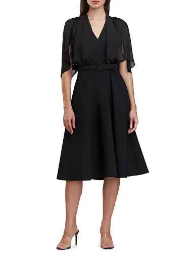 Kay Unger Women's Deanna Crepe-Chiffon V-Neck Midi-Dress - Black | Thumbnail 2 Kay Unger Women's Deanna Crepe-Chiffon V-Neck Midi-Dress - Black | Thumbnail 2