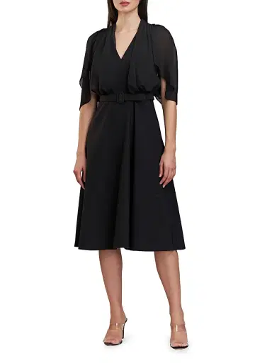 Kay Unger Women's Deanna Crepe-Chiffon V-Neck Midi-Dress - Black | Thumbnail 3 Kay Unger Women's Deanna Crepe-Chiffon V-Neck Midi-Dress - Black | Thumbnail 3