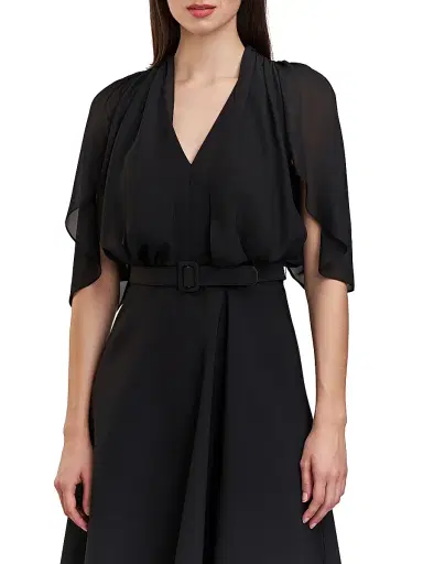 Kay Unger Women's Deanna Crepe-Chiffon V-Neck Midi-Dress - Black | Thumbnail 5 Kay Unger Women's Deanna Crepe-Chiffon V-Neck Midi-Dress - Black | Thumbnail 5