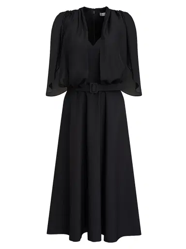 Kay Unger Women's Deanna Crepe-Chiffon V-Neck Midi-Dress - Black | Thumbnail 1 Kay Unger Women's Deanna Crepe-Chiffon V-Neck Midi-Dress - Black | Thumbnail 1