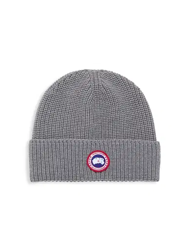 Canada Goose Men's Arctic Logo Patch Wool Beanie - Heather Grey | Thumbnail 1 Canada Goose Men's Arctic Logo Patch Wool Beanie - Heather Grey | Thumbnail 1