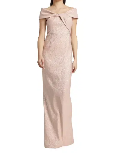 Teri Jon by Rickie Freeman Women's Metallic Off-The-Shoulder Gown - Ice Pink | Thumbnail 3 Teri Jon by Rickie Freeman Women's Metallic Off-The-Shoulder Gown - Ice Pink | Thumbnail 3