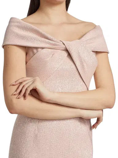 Teri Jon by Rickie Freeman Women's Metallic Off-The-Shoulder Gown - Ice Pink | Thumbnail 6 Teri Jon by Rickie Freeman Women's Metallic Off-The-Shoulder Gown - Ice Pink | Thumbnail 6