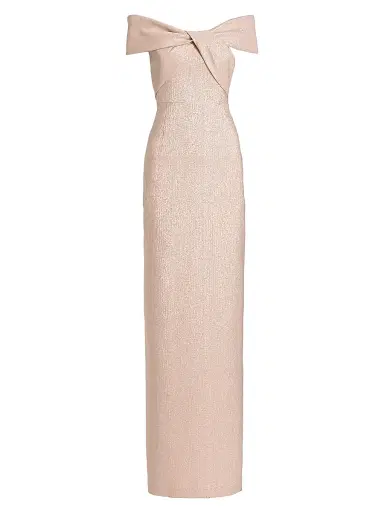 Teri Jon by Rickie Freeman Women's Metallic Off-The-Shoulder Gown - Ice Pink | Thumbnail 1 Teri Jon by Rickie Freeman Women's Metallic Off-The-Shoulder Gown - Ice Pink | Thumbnail 1