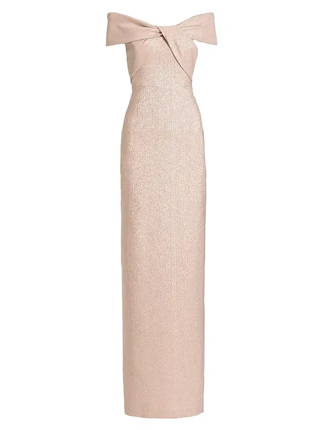 Women's Metallic Off-The-Shoulder Gown - Ice Pink Women's Metallic Off-The-Shoulder Gown - Ice Pink