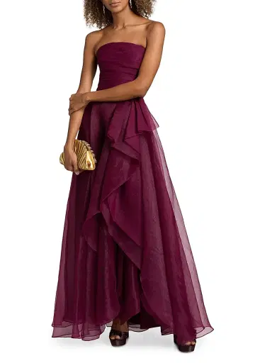 Theia Women's Teresa Draped Tulle Gown - Oxblood | Thumbnail 2 Theia Women's Teresa Draped Tulle Gown - Oxblood | Thumbnail 2