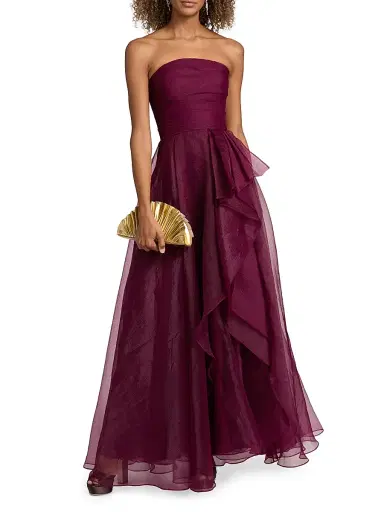 Theia Women's Teresa Draped Tulle Gown - Oxblood | Thumbnail 3 Theia Women's Teresa Draped Tulle Gown - Oxblood | Thumbnail 3