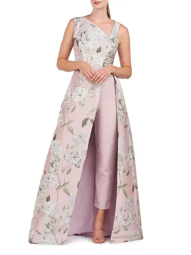 Kay Unger Women's Bennet Floral Jacquard Walk-Thru Jumpsuit | Thumbnail 2 Kay Unger Women's Bennet Floral Jacquard Walk-Thru Jumpsuit | Thumbnail 2
