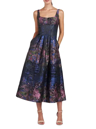 Kay Unger Women's June Monet Jacquard Midi-Dress - Dark Navy | Thumbnail 2 Kay Unger Women's June Monet Jacquard Midi-Dress - Dark Navy | Thumbnail 2