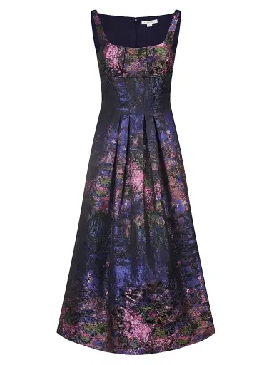 Kay Unger Women's June Monet Jacquard Midi-Dress - Dark Navy | Thumbnail 1 Kay Unger Women's June Monet Jacquard Midi-Dress - Dark Navy | Thumbnail 1