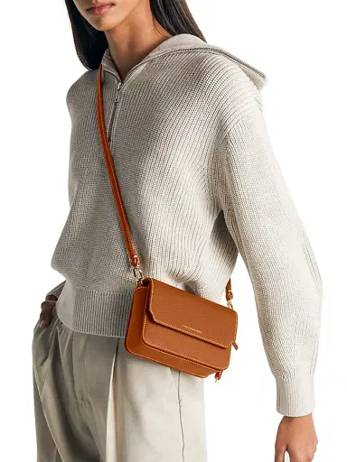 MAISON de SABRÉ Women's Mini Leather Flap Bag - Pecan Brown | Thumbnail 2 MAISON de SABRÉ Women's Mini Leather Flap Bag - Pecan Brown | Thumbnail 2