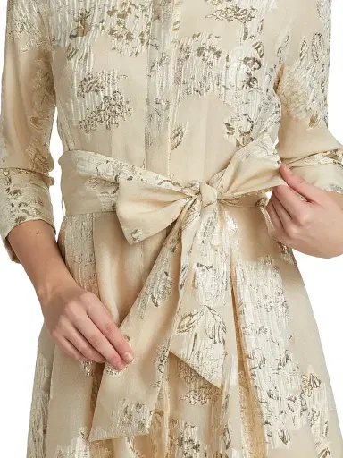 Teri Jon by Rickie Freeman Women's Three-Quarter Sleeve Metallic Jacquard Shirt Waist Gown - Champagne - Size 18 | Thumbnail 6 Teri Jon by Rickie Freeman Women's Three-Quarter Sleeve Metallic Jacquard Shirt Waist Gown - Champagne - Size 18 | Thumbnail 6