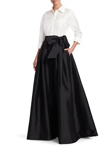 Teri Jon by Rickie Freeman Women's Collared Taffeta Ball Gown - Black White - Size 6 | Thumbnail 2 Teri Jon by Rickie Freeman Women's Collared Taffeta Ball Gown - Black White - Size 6 | Thumbnail 2