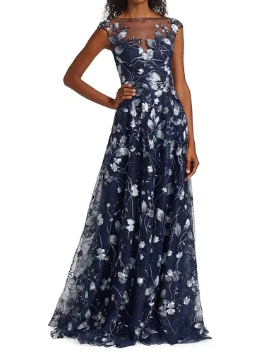 Teri Jon by Rickie Freeman Women's Embroidered Mesh Gown | Thumbnail 2 Teri Jon by Rickie Freeman Women's Embroidered Mesh Gown | Thumbnail 2
