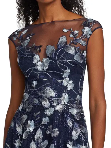 Teri Jon by Rickie Freeman Women's Embroidered Mesh Gown | Thumbnail 6 Teri Jon by Rickie Freeman Women's Embroidered Mesh Gown | Thumbnail 6