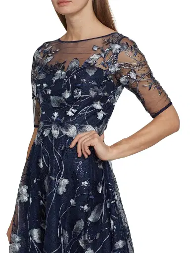 Teri Jon by Rickie Freeman Women's Embroidered Tulle Tea Dress - Navy Multi | Thumbnail 6 Teri Jon by Rickie Freeman Women's Embroidered Tulle Tea Dress - Navy Multi | Thumbnail 6