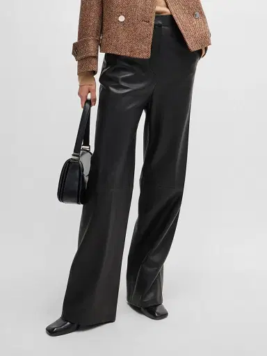 BOSS Women's Leather Trousers with Paneled Leg Detail - Black | Thumbnail 2 BOSS Women's Leather Trousers with Paneled Leg Detail - Black | Thumbnail 2