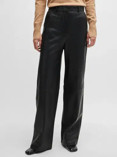 BOSS Women's Leather Trousers with Paneled Leg Detail - Black | Thumbnail 3 BOSS Women's Leather Trousers with Paneled Leg Detail - Black | Thumbnail 3