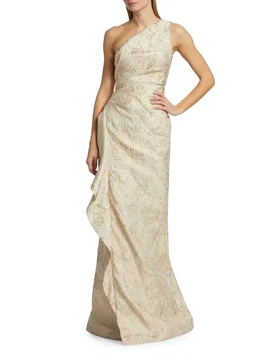 Teri Jon by Rickie Freeman Women's Metallic Jacquard One-Shoulder Gown | Thumbnail 3 Teri Jon by Rickie Freeman Women's Metallic Jacquard One-Shoulder Gown | Thumbnail 3