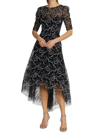 Teri Jon by Rickie Freeman Women's Floral Bead-Embellished Midi-Dress - Black Multi | Thumbnail 2 Teri Jon by Rickie Freeman Women's Floral Bead-Embellished Midi-Dress - Black Multi | Thumbnail 2