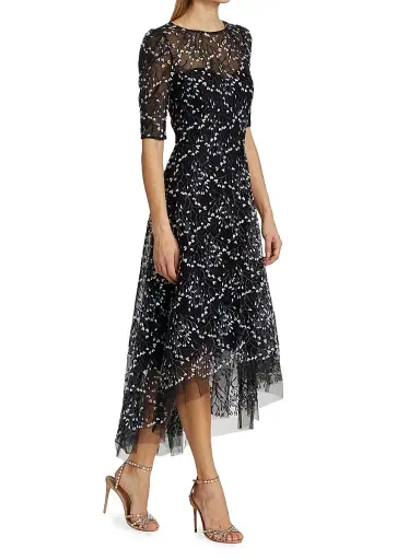 Teri Jon by Rickie Freeman Women's Floral Bead-Embellished Midi-Dress - Black Multi | Thumbnail 4 Teri Jon by Rickie Freeman Women's Floral Bead-Embellished Midi-Dress - Black Multi | Thumbnail 4