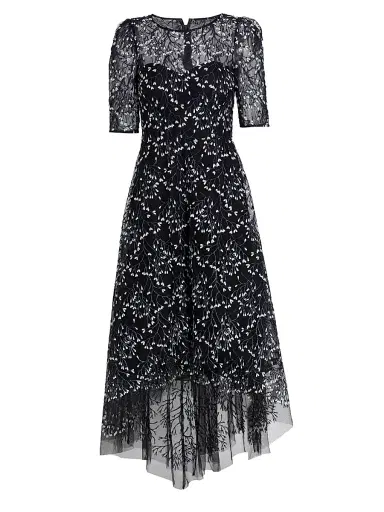 Teri Jon by Rickie Freeman Women's Floral Bead-Embellished Midi-Dress - Black Multi | Thumbnail 1 Teri Jon by Rickie Freeman Women's Floral Bead-Embellished Midi-Dress - Black Multi | Thumbnail 1