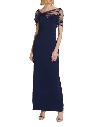 Theia Women's Sophia Beaded Shawl Gown - Navy | Thumbnail 2 Theia Women's Sophia Beaded Shawl Gown - Navy | Thumbnail 2