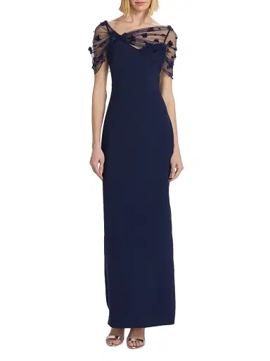 Theia Women's Sophia Beaded Shawl Gown - Navy | Thumbnail 3 Theia Women's Sophia Beaded Shawl Gown - Navy | Thumbnail 3