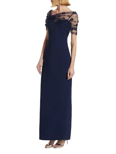 Theia Women's Sophia Beaded Shawl Gown - Navy | Thumbnail 4 Theia Women's Sophia Beaded Shawl Gown - Navy | Thumbnail 4
