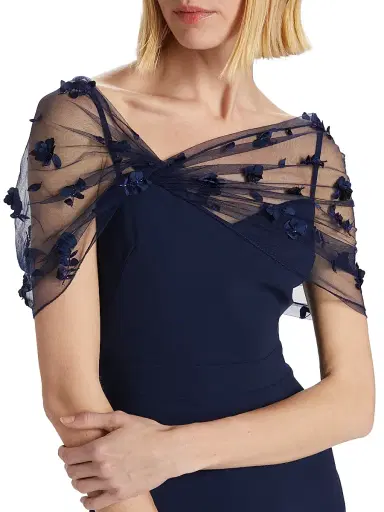 Theia Women's Sophia Beaded Shawl Gown - Navy | Thumbnail 6 Theia Women's Sophia Beaded Shawl Gown - Navy | Thumbnail 6