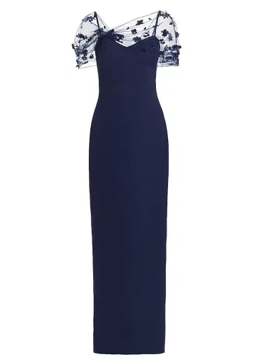Theia Women's Sophia Beaded Shawl Gown - Navy | Thumbnail 1 Theia Women's Sophia Beaded Shawl Gown - Navy | Thumbnail 1