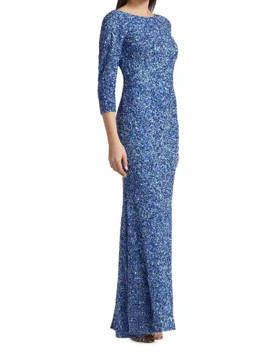 Theia Women's Three-Quarter Sleeve Sequin Sheath Gown - Oxford Blue | Thumbnail 2 Theia Women's Three-Quarter Sleeve Sequin Sheath Gown - Oxford Blue | Thumbnail 2