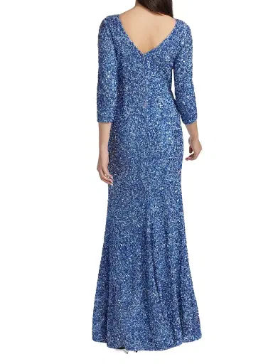 Theia Women's Three-Quarter Sleeve Sequin Sheath Gown - Oxford Blue | Thumbnail 5 Theia Women's Three-Quarter Sleeve Sequin Sheath Gown - Oxford Blue | Thumbnail 5