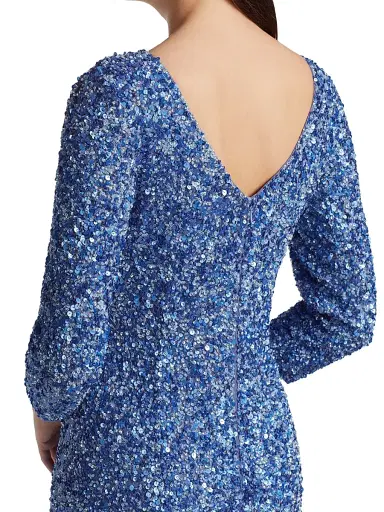 Theia Women's Three-Quarter Sleeve Sequin Sheath Gown - Oxford Blue | Thumbnail 6 Theia Women's Three-Quarter Sleeve Sequin Sheath Gown - Oxford Blue | Thumbnail 6
