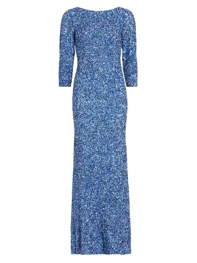 Theia Women's Three-Quarter Sleeve Sequin Sheath Gown - Oxford Blue | Thumbnail 1 Theia Women's Three-Quarter Sleeve Sequin Sheath Gown - Oxford Blue | Thumbnail 1