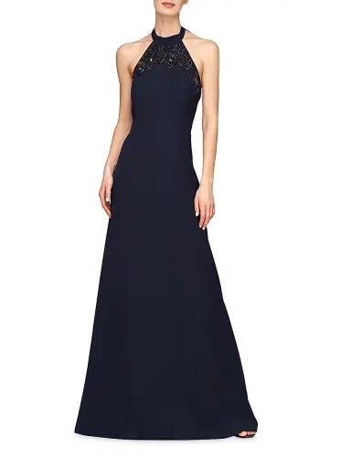 Kay Unger Women's Josephina Column Halterneck Gown - French Navy | Thumbnail 3 Kay Unger Women's Josephina Column Halterneck Gown - French Navy | Thumbnail 3