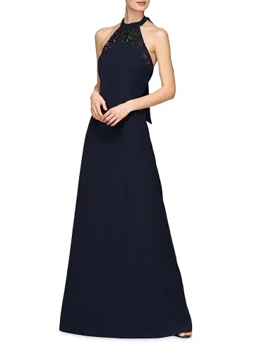 Kay Unger Women's Josephina Column Halterneck Gown - French Navy | Thumbnail 5 Kay Unger Women's Josephina Column Halterneck Gown - French Navy | Thumbnail 5