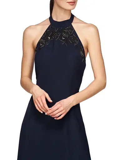 Kay Unger Women's Josephina Column Halterneck Gown - French Navy | Thumbnail 6 Kay Unger Women's Josephina Column Halterneck Gown - French Navy | Thumbnail 6